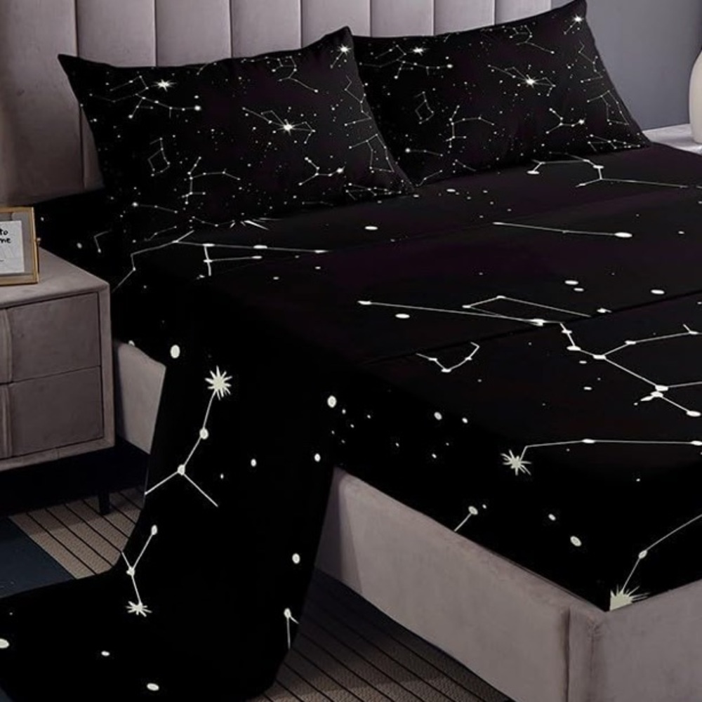 Feelyou Kids Twin Black White Galaxy Starry Sky Bedding Sheet Set